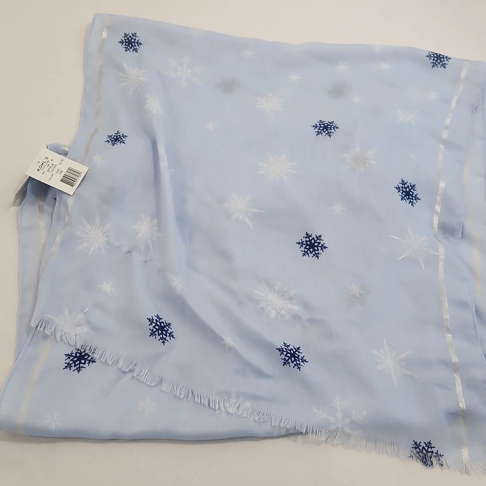 Style Collective Lightweight Light Blue Snow Flake Scarf.